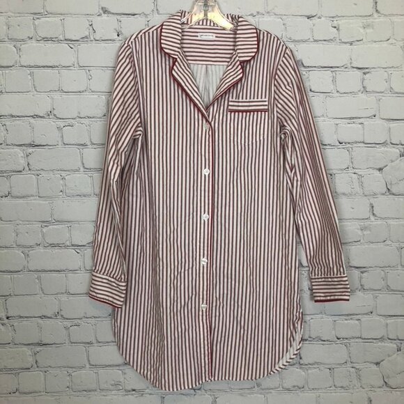 Red Land Cotton Other - Red Land Cotton Red White Striped Pajama Sleep Shirt Size M 100% Cotton